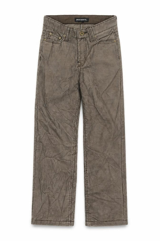 Front view of Rebel boys’ brown cotton carpenter trousers, size 8-9, years, 24-inch leg regular zip