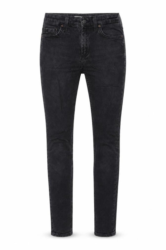 Front view of Topshop women’s black cotton skinny jeans, size UK 26, in, 34-inch leg regular zip