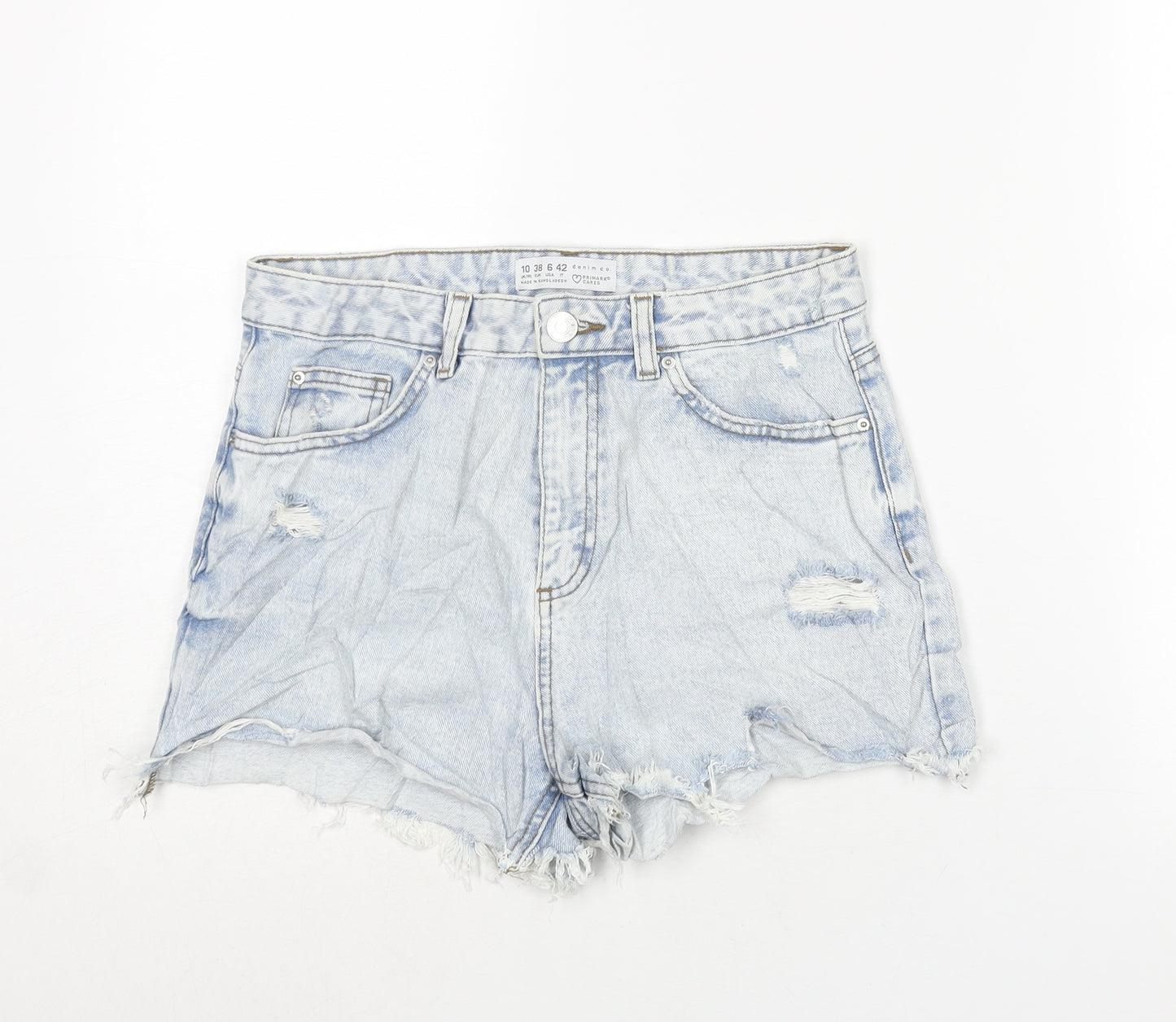 Denim & Co. Womens Blue Cotton Cut-Off Shorts Size 10 Regular Zip - Distressed