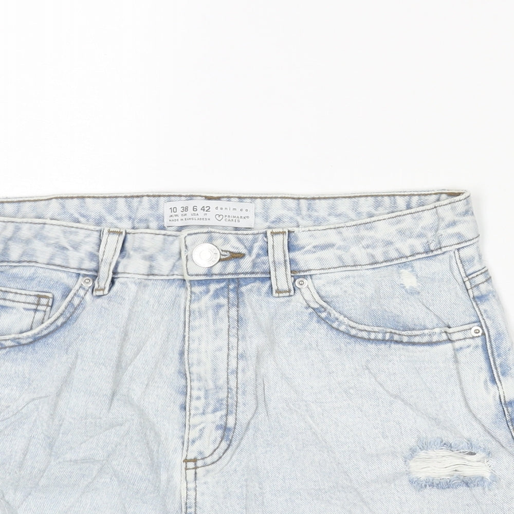 Denim & Co. Womens Blue Cotton Cut-Off Shorts Size 10 Regular Zip - Distressed