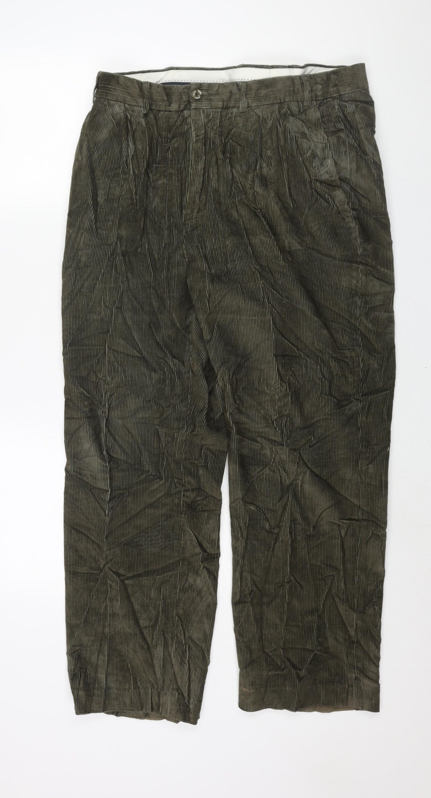 Maine Mens Green Cotton Chino Trousers Size 36 in L30 in Regular Zip