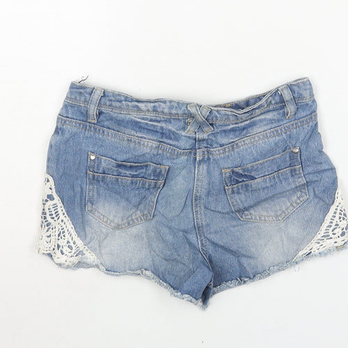 George Girls Blue Cotton Cut-Off Shorts Size 9-10 Years Regular Zip - Lace Detail