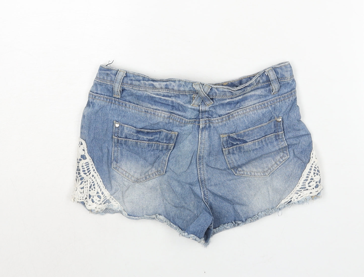 George Girls Blue Cotton Cut-Off Shorts Size 9-10 Years Regular Zip - Lace Detail