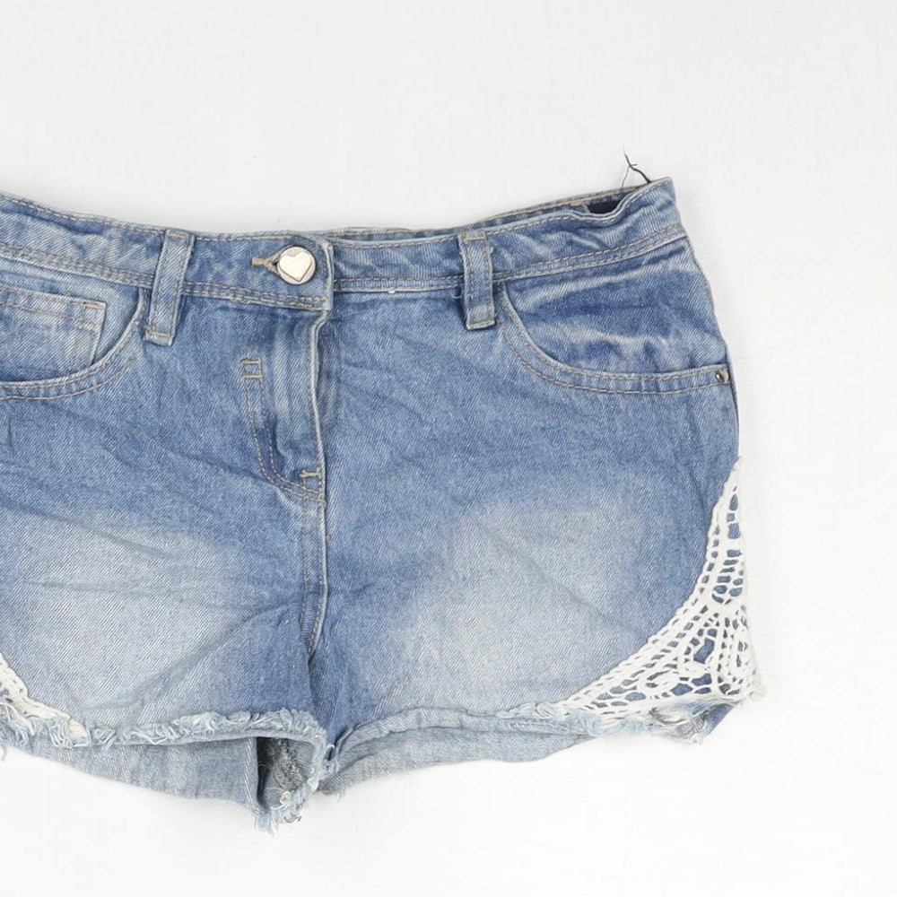 George Girls Blue Cotton Cut-Off Shorts Size 9-10 Years Regular Zip - Lace Detail