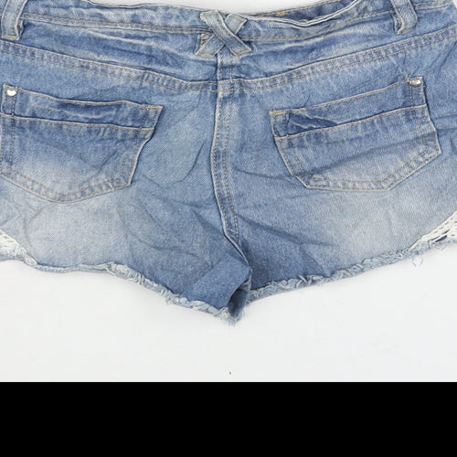 George Girls Blue Cotton Cut-Off Shorts Size 9-10 Years Regular Zip - Lace Detail