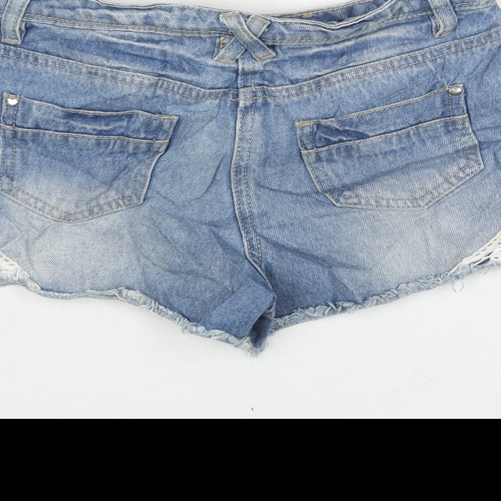 George Girls Blue Cotton Cut-Off Shorts Size 9-10 Years Regular Zip - Lace Detail