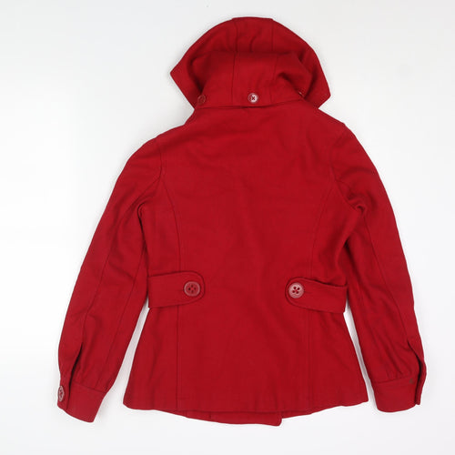 Fallen Legend Womens Red Pea Coat Coat Size 10 Button - Removable Hood Belt Detail