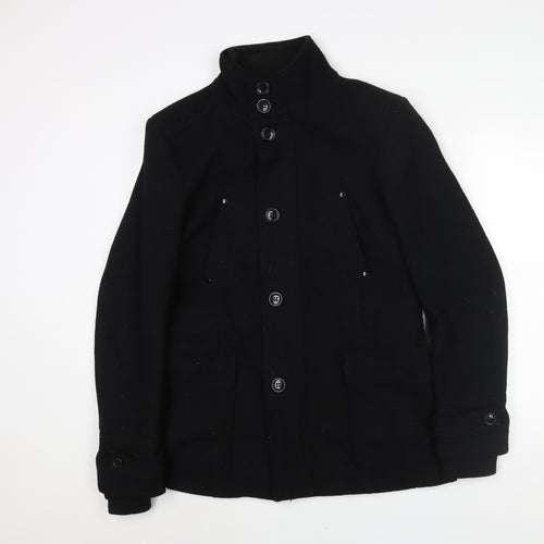Breakout Mens Black Pea Coat Coat Size M Zip