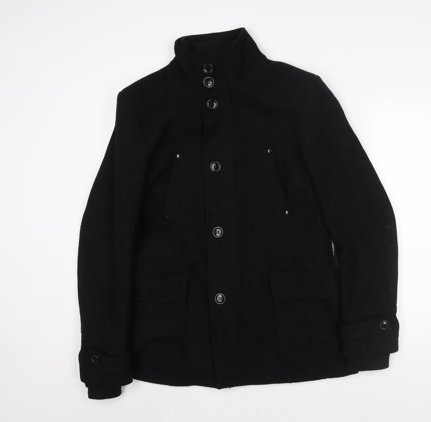 Breakout Mens Black Pea Coat Coat Size M Zip