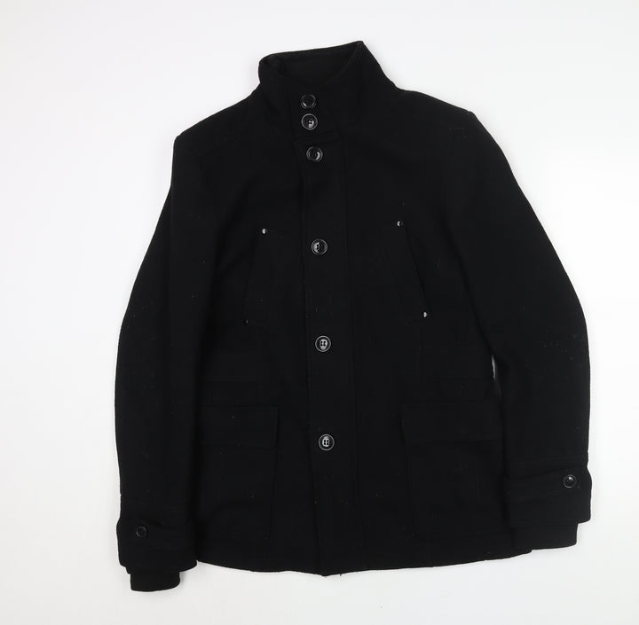 Breakout Mens Black Pea Coat Coat Size M Zip