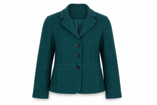 Front view of Kirsten women’s green jacket, size UK 12, button