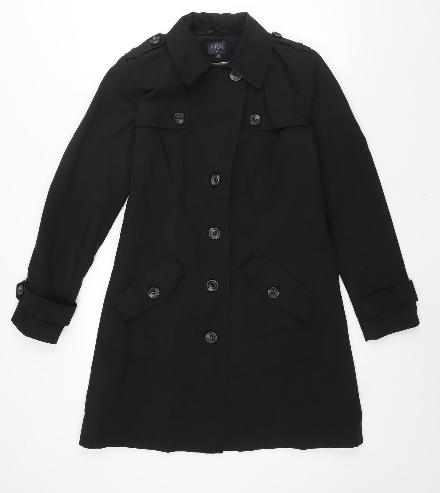 Marks and Spencer Womens Black Trench Coat Coat Size 12 Button