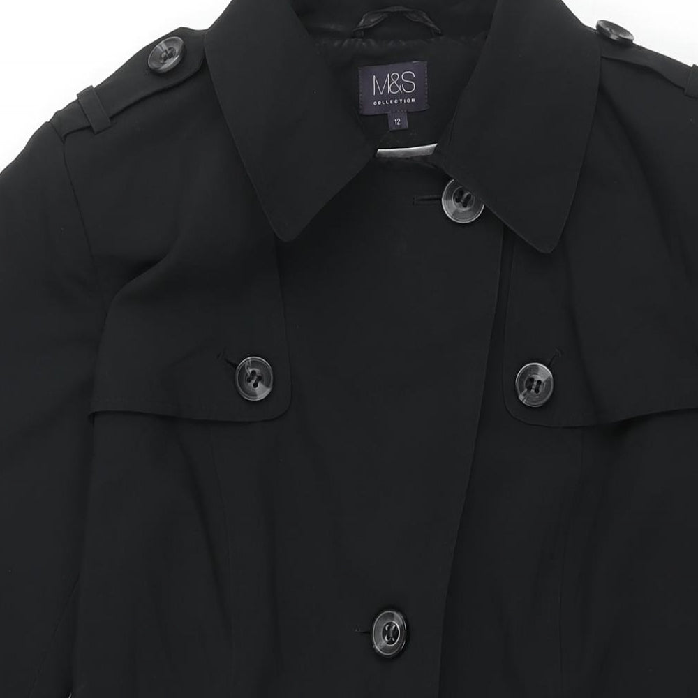 Marks and Spencer Womens Black Trench Coat Coat Size 12 Button