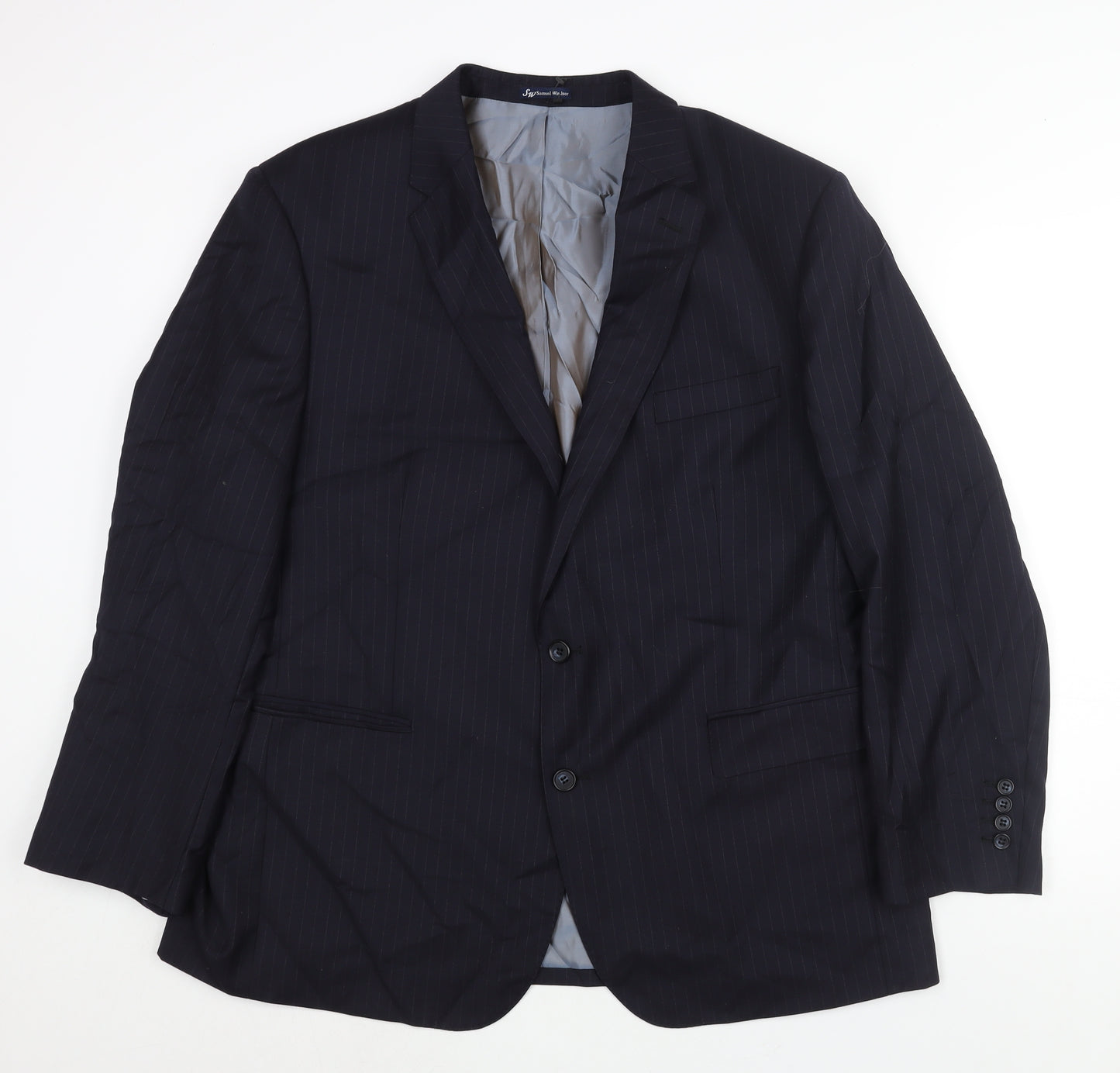 Samuel Windsor Mens Blue Striped Wool Jacket Suit Jacket Size 46 Regular
