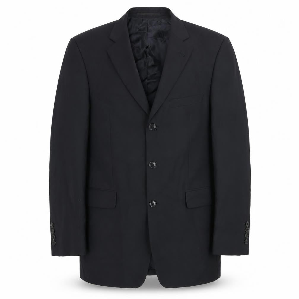 Front view of Benvenuto men’s black wool jacket suit jacket, size 42, regular