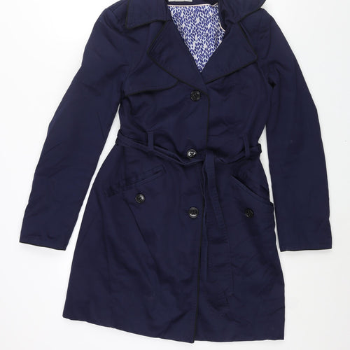 H&M Womens Blue Trench Coat Coat Size 10 Button - Belted