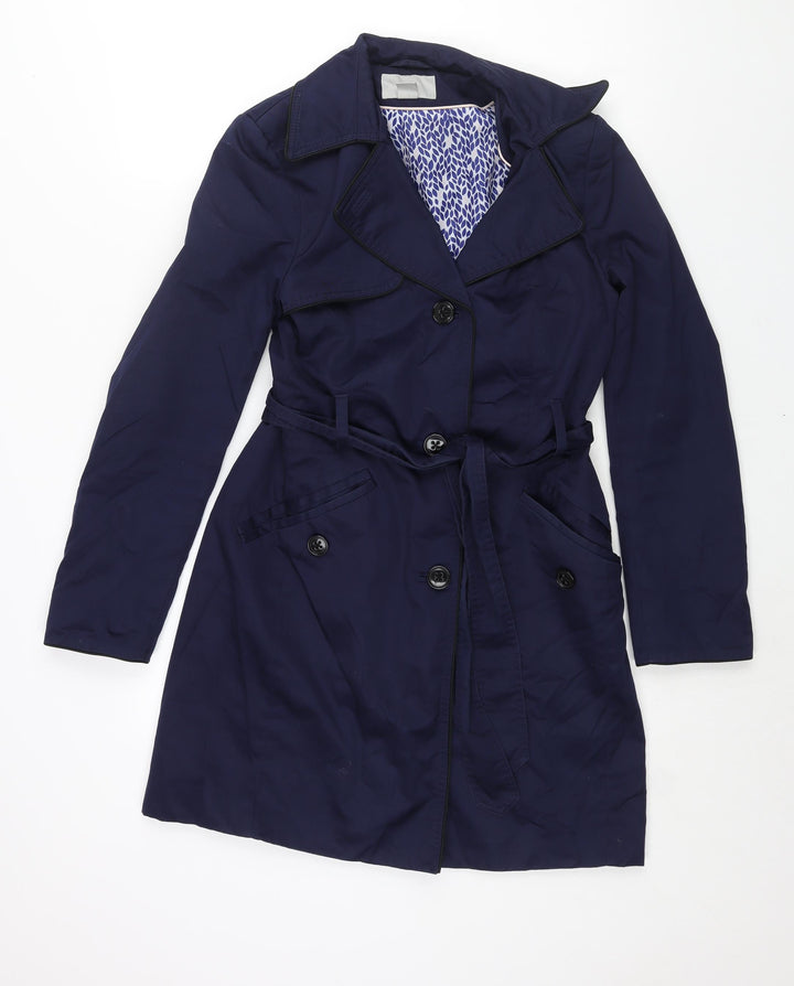 H&M Womens Blue Trench Coat Coat Size 10 Button - Belted