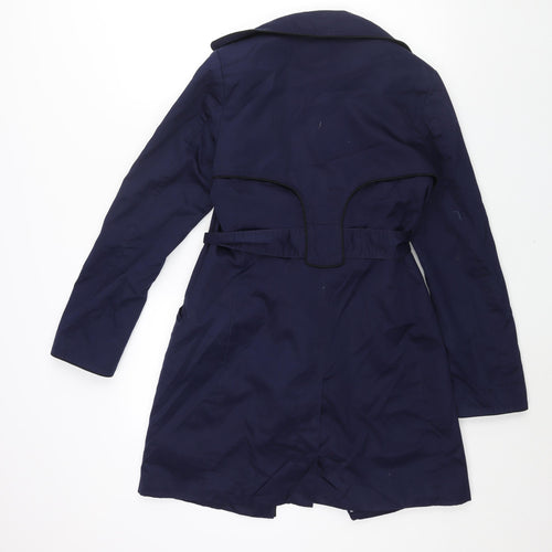 H&M Womens Blue Trench Coat Coat Size 10 Button - Belted