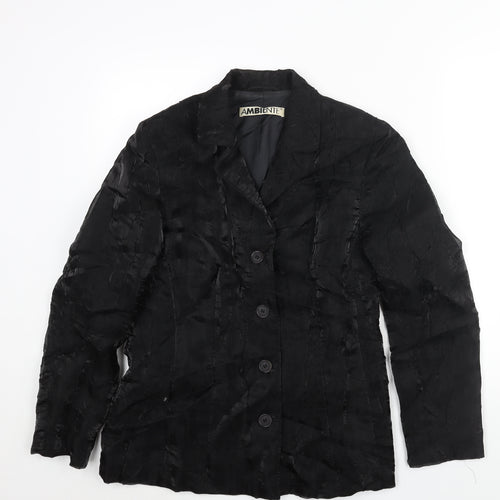 Ambiente Womens Black Jacket Size 12 Button - Crinkle Look