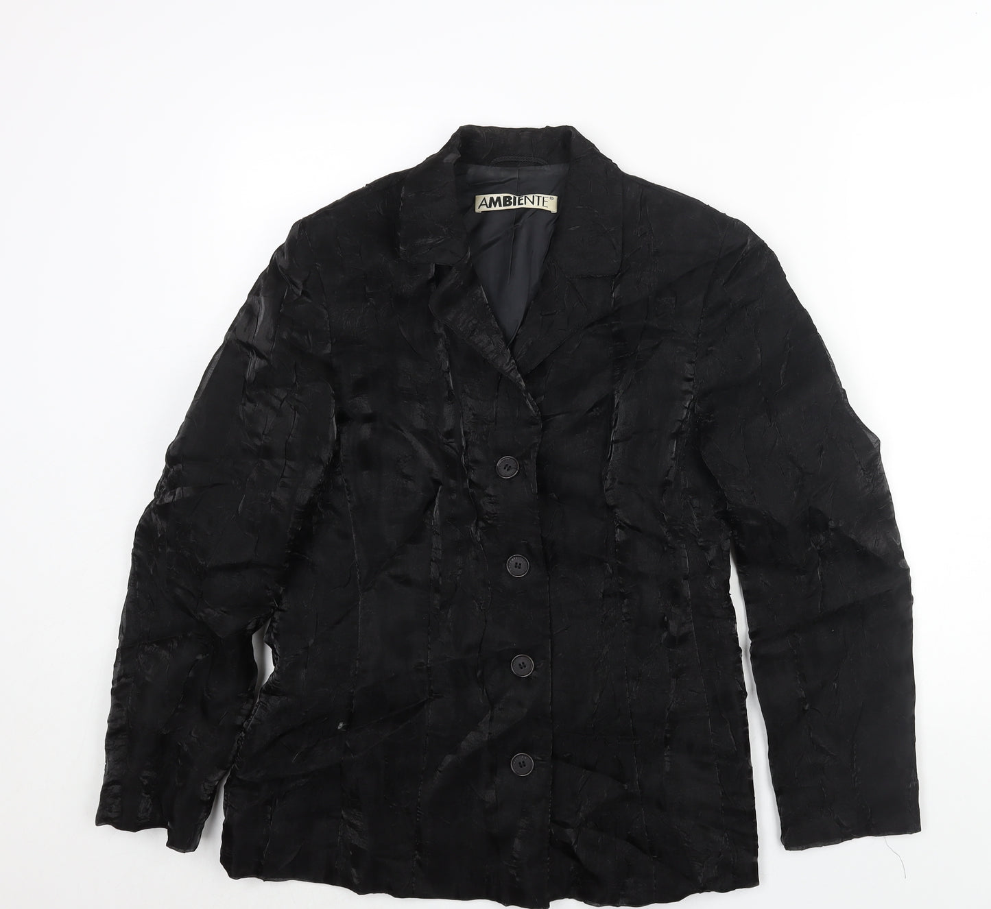 Ambiente Womens Black Jacket Size 12 Button - Crinkle Look