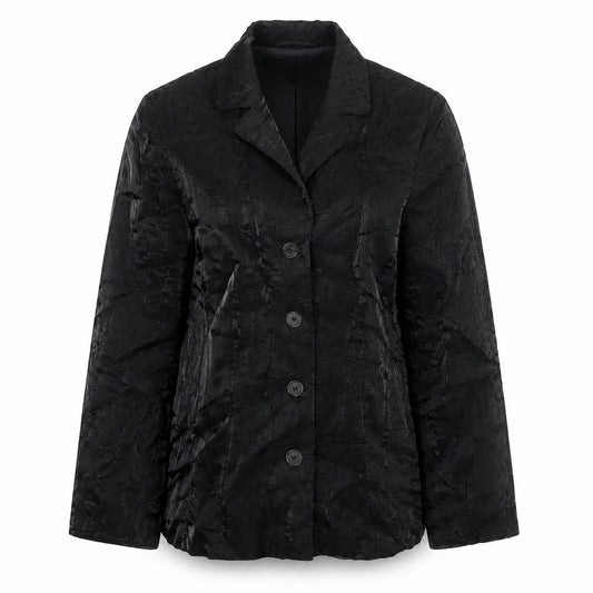 Front view of Ambiente women’s black jacket, size UK 12, button - crinkle look