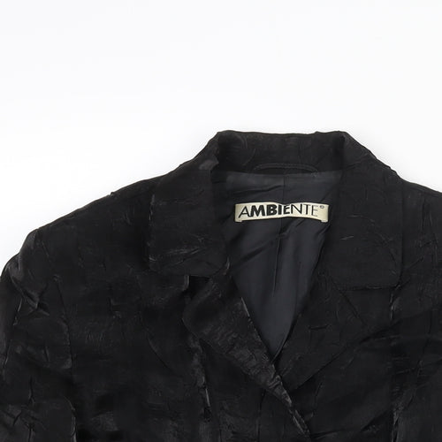 Ambiente Womens Black Jacket Size 12 Button - Crinkle Look