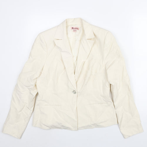 Monsoon Womens Ivory Jacket Blazer Size 12 Button - Floral Beading Emboirdery Detail