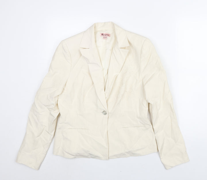 Monsoon Womens Ivory Jacket Blazer Size 12 Button - Floral Beading Emboirdery Detail