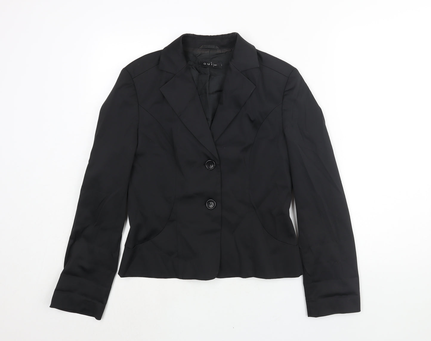 Oui Womens Black Cotton Jacket Suit Jacket Size 12