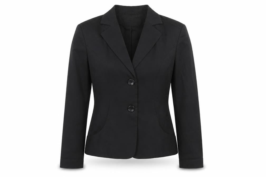 Front view of Oui women’s black cotton jacket suit jacket, size UK 12