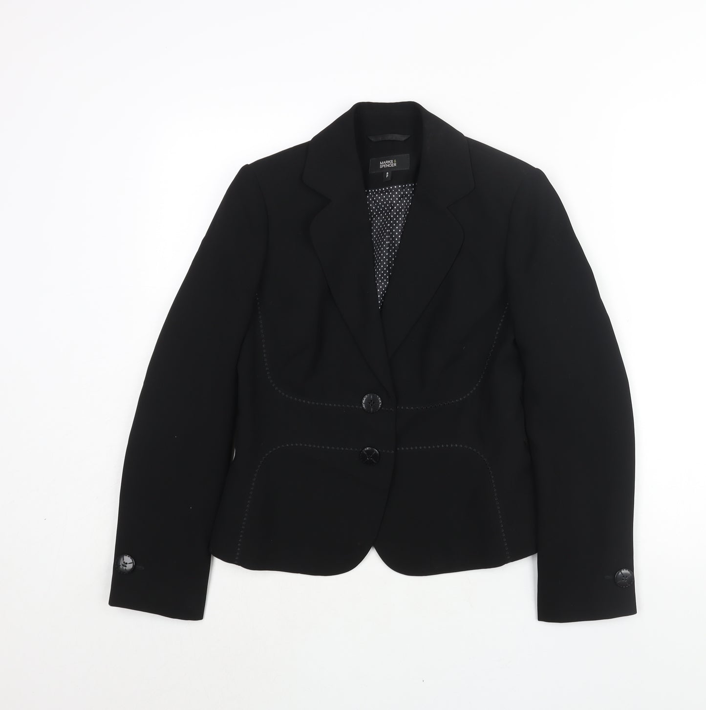 Marks and Spencer Womens Black Polyester Jacket Suit Jacket Size 8 - Stitch Detail