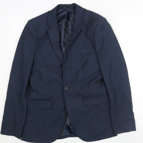 Topman Mens Blue Polyester Jacket Suit Jacket Size 36 Regular