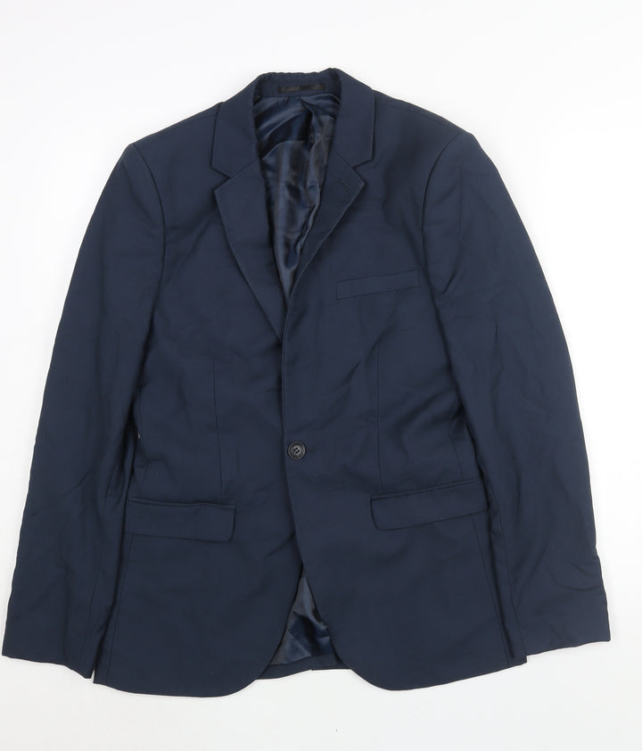 Topman Mens Blue Polyester Jacket Suit Jacket Size 36 Regular