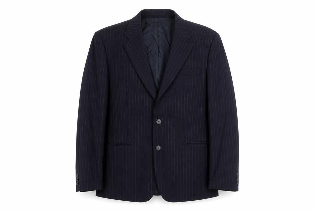 Front view of St Michael men’s blue striped wool jacket suit jacket, size 38, regular