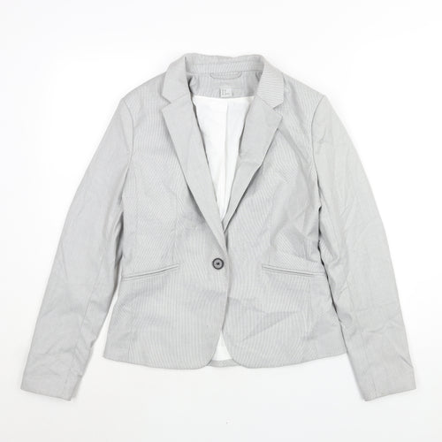 H&M Womens Grey Polyester Jacket Suit Jacket Size 10
