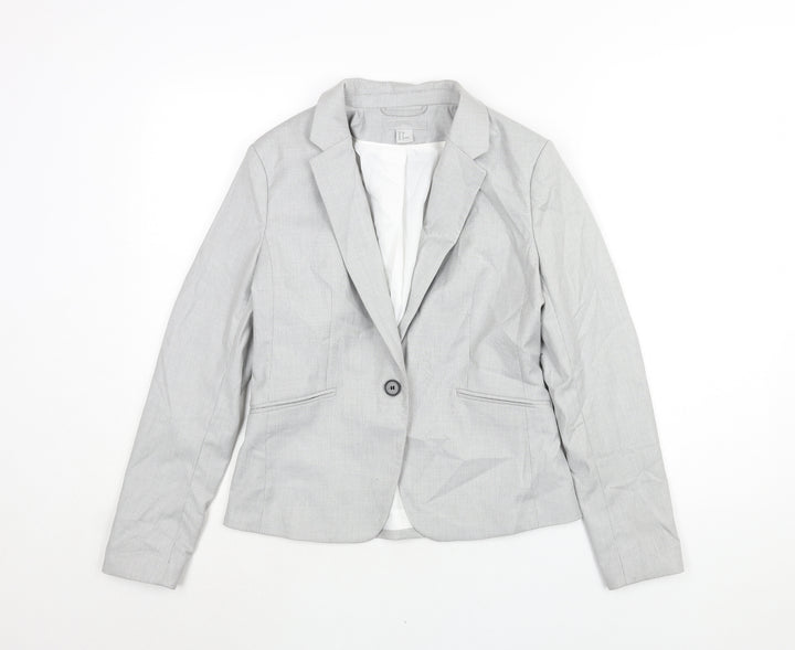 H&M Womens Grey Polyester Jacket Suit Jacket Size 10