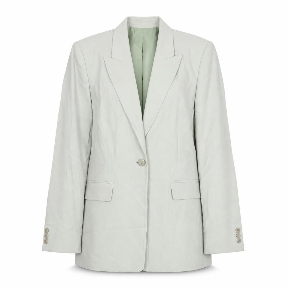 Front view of Marks & Spencer women’s green polyester jacket suit jacket, size UK 14