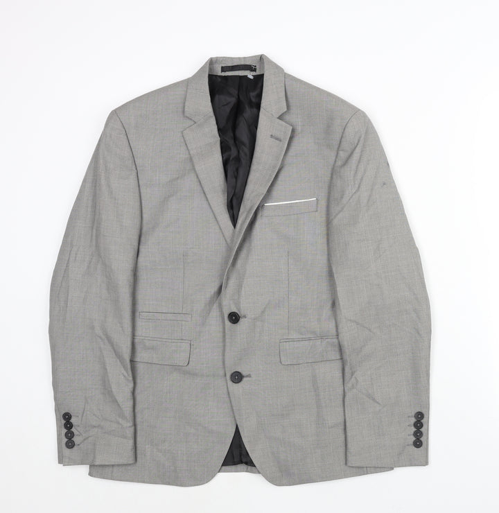 Burton Mens Grey Polyester Jacket Suit Jacket Size 36 Regular