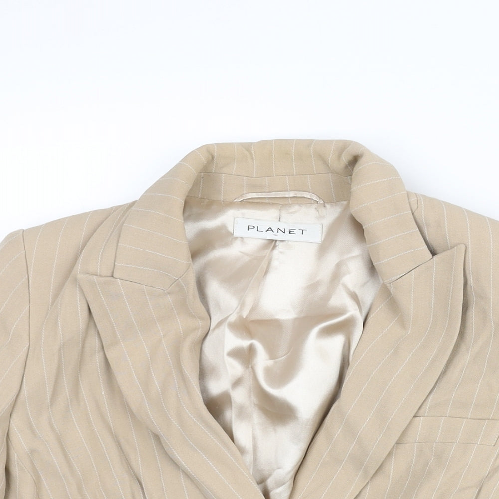 Planet Womens Beige Pinstripe Viscose Jacket Blazer Size 12