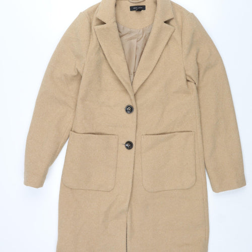 New Look Womens Beige Overcoat Coat Size 6 Button