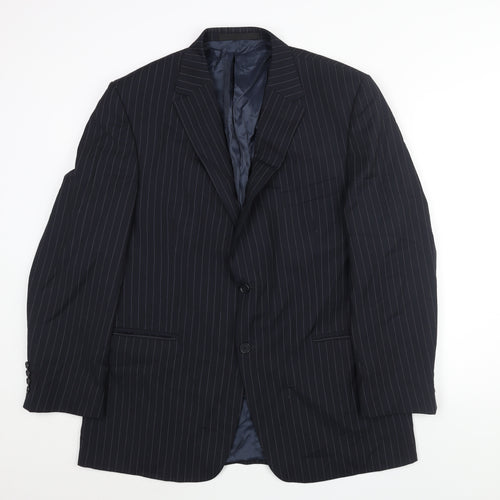 Marks and Spencer Mens Blue Striped Wool Jacket Suit Jacket Size 44 Regular