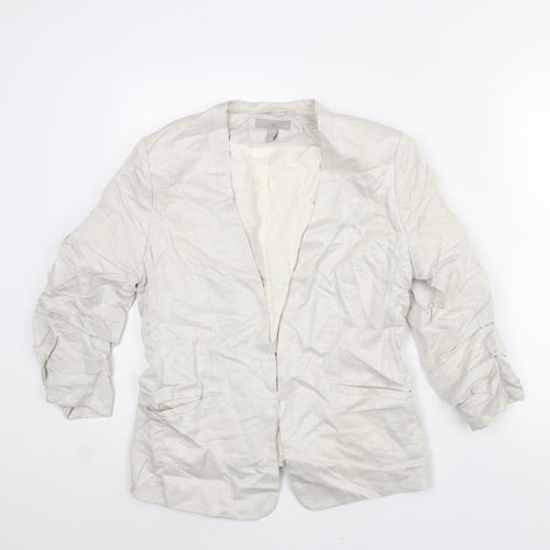 H&M Womens Beige Jacket Size 12 Hook & Eye - Rouched Sleeve