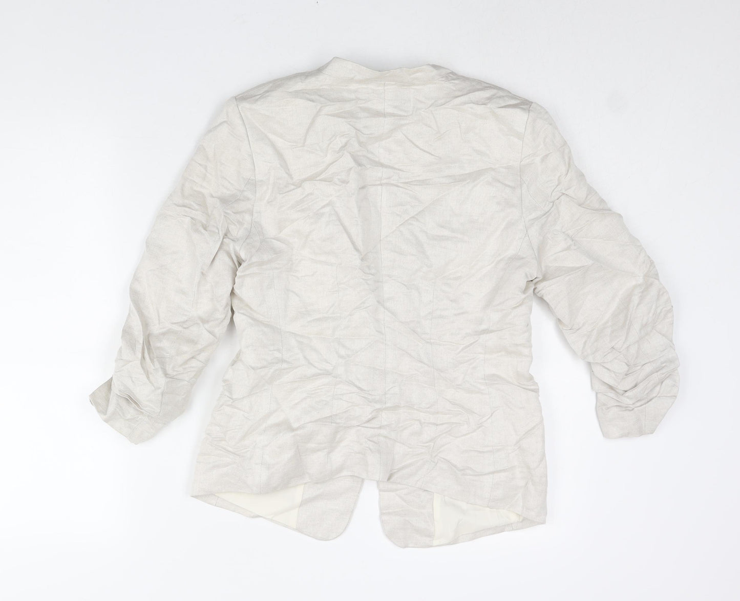 H&M Womens Beige Jacket Size 12 Hook & Eye - Rouched Sleeve