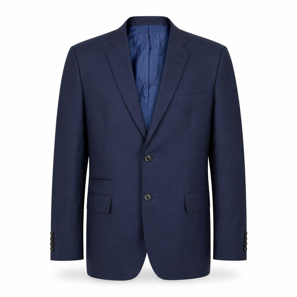 Front view of Marks & Spencer men’s blue wool jacket suit jacket, size 42, regular
