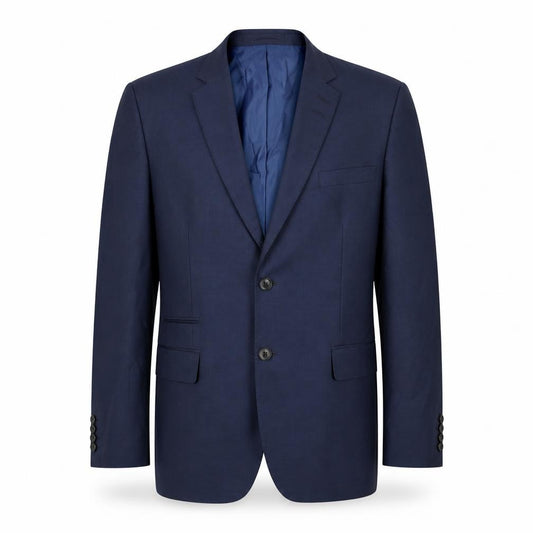 Front view of Marks & Spencer men’s blue wool jacket suit jacket, size 42, regular