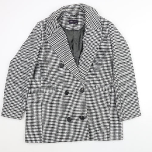 Marks and Womens Grey Check Pea Coat Coat Size 16 Button - Houndstooth Double Breasted
