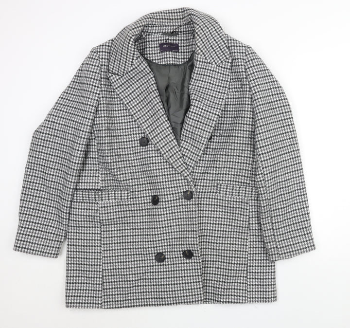 Marks and Womens Grey Check Pea Coat Coat Size 16 Button - Houndstooth Double Breasted