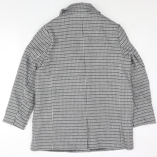 Marks and Womens Grey Check Pea Coat Coat Size 16 Button - Houndstooth Double Breasted