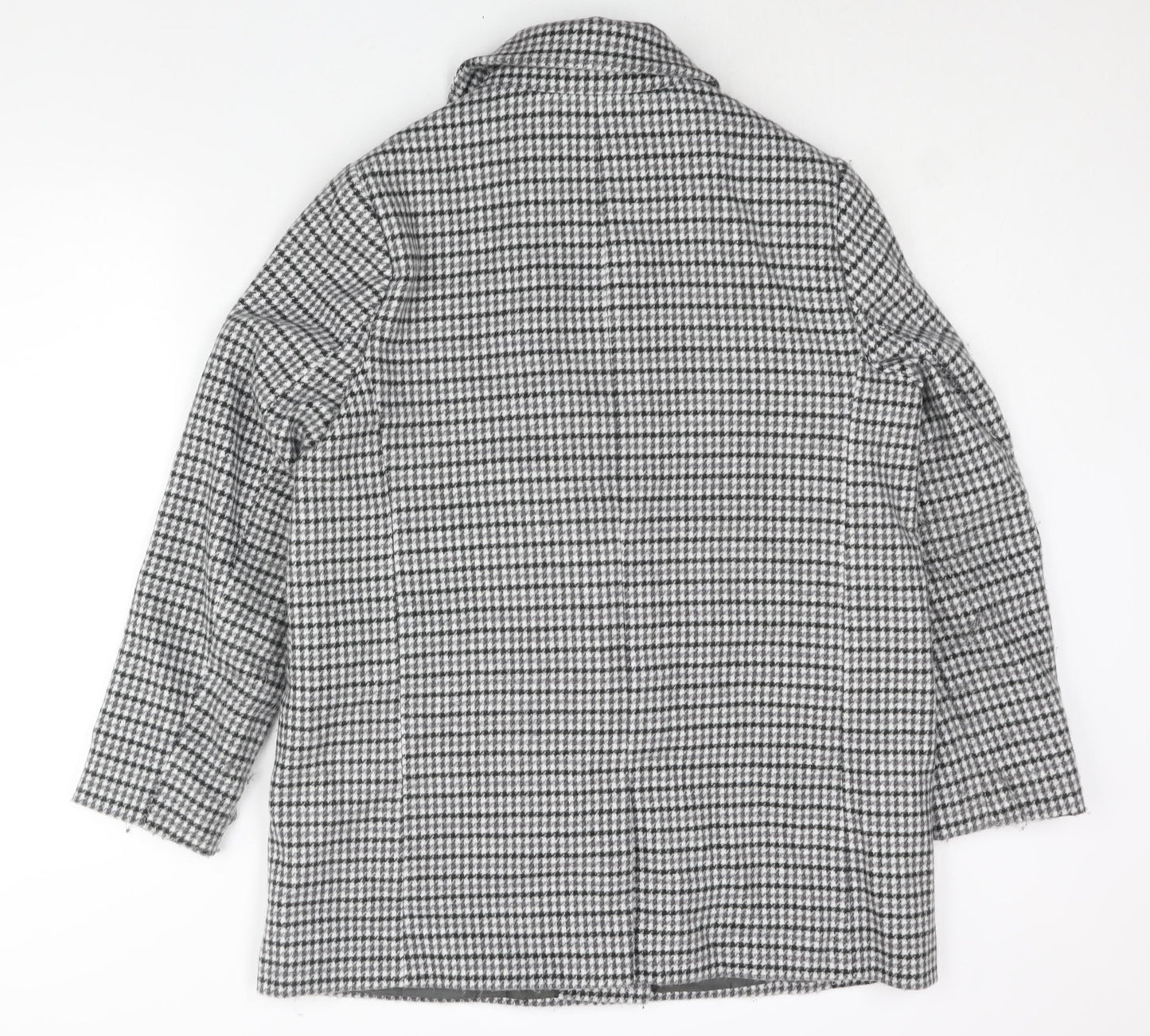 Marks and Womens Grey Check Pea Coat Coat Size 16 Button - Houndstooth Double Breasted