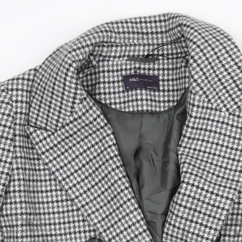 Marks and Womens Grey Check Pea Coat Coat Size 16 Button - Houndstooth Double Breasted
